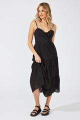 Black Midi Dress Sleeveless Eyelet
