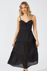 Black Midi Dress Sleeveless Eyelet