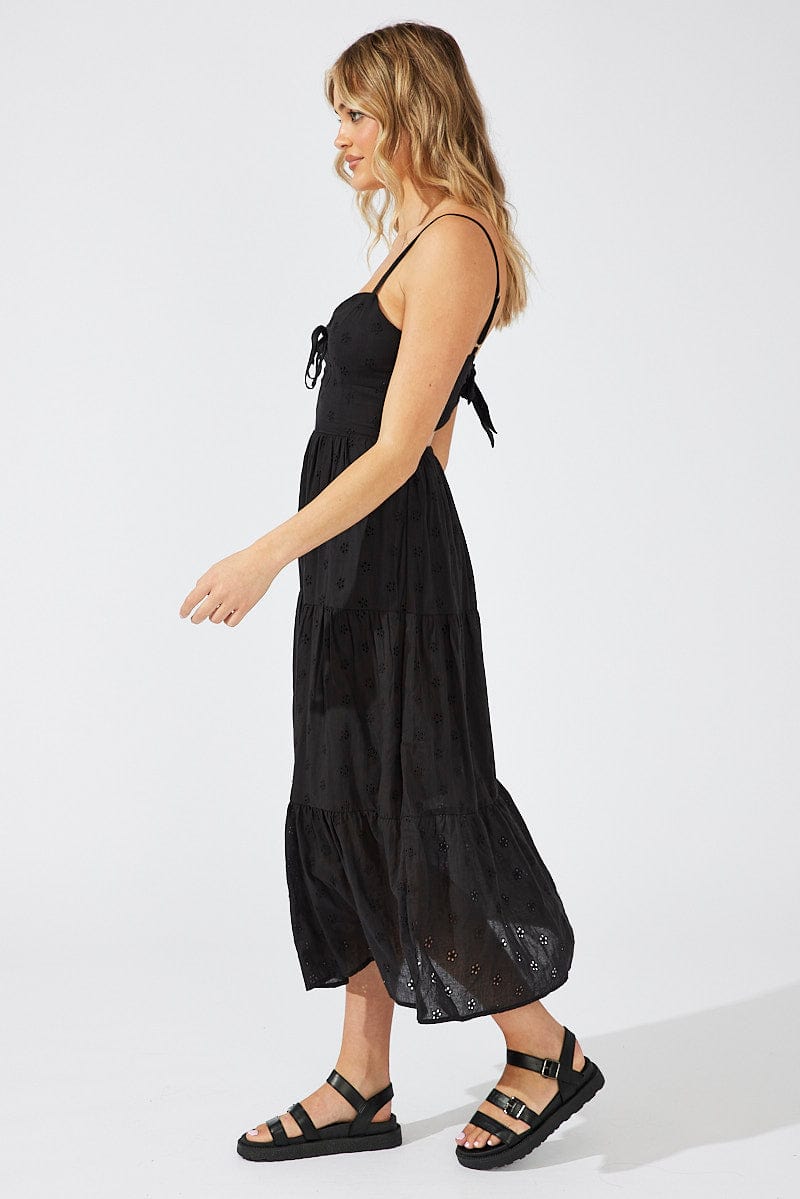 Black Midi Dress Sleeveless Eyelet