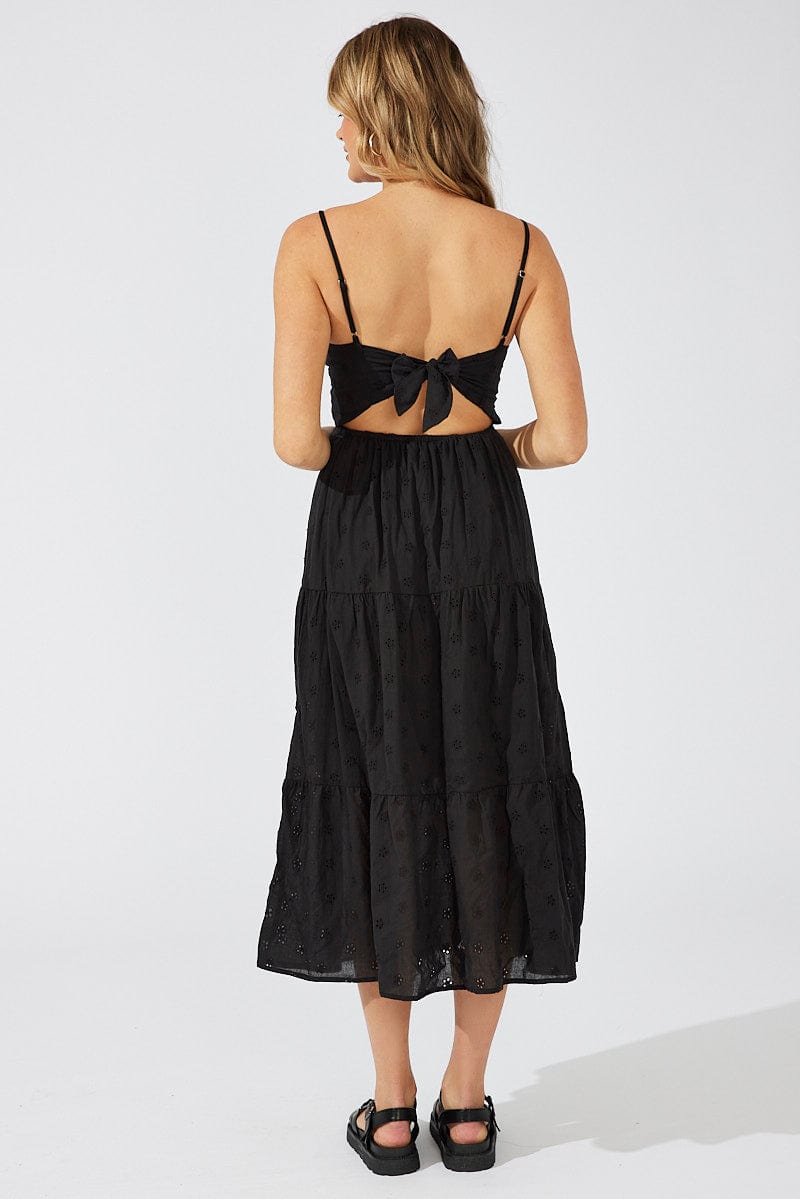 Black Midi Dress Sleeveless Eyelet