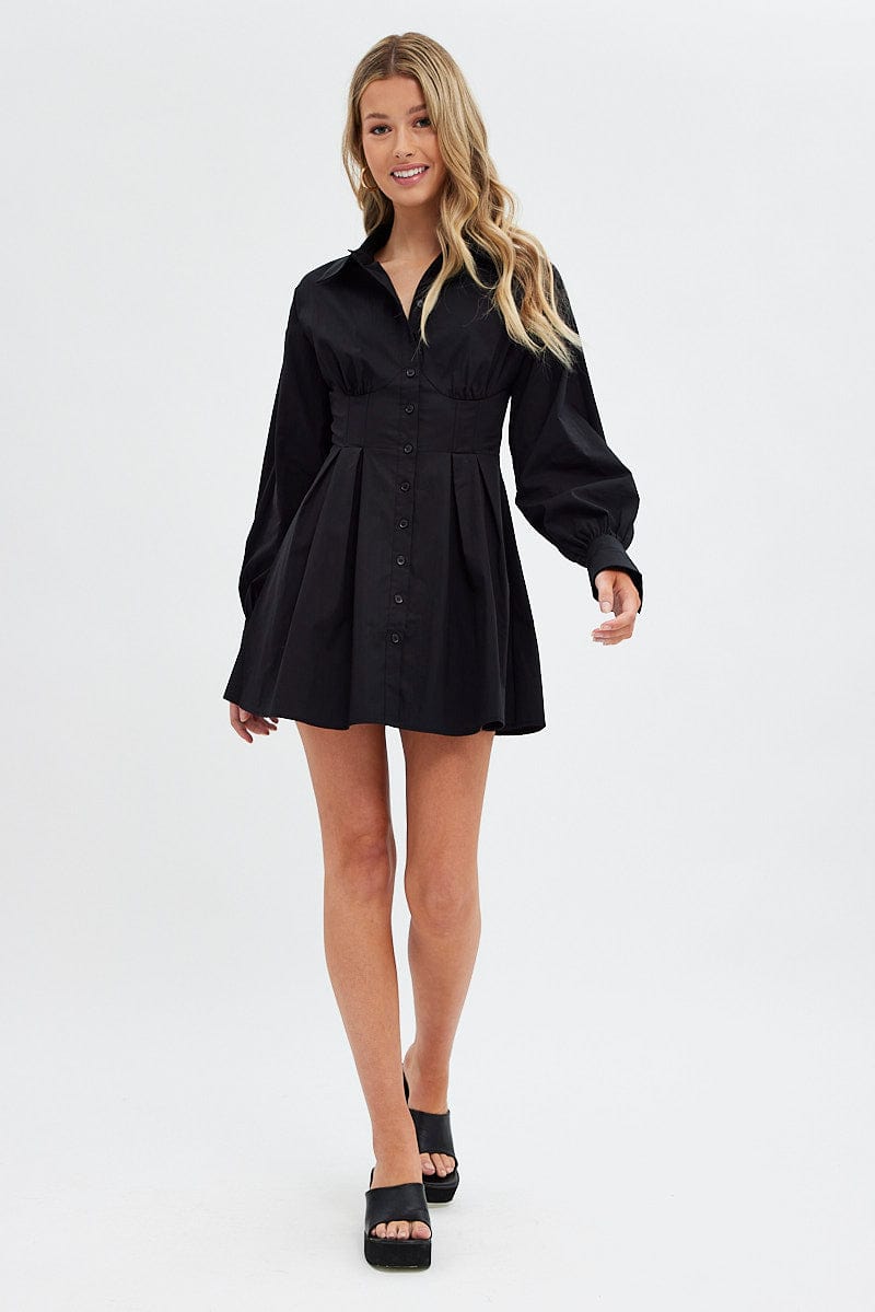Black Shirts Dress Long Sleeve Poplin