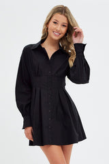 Black Shirts Dress Long Sleeve Poplin