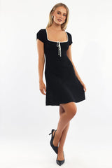 Black Knit Dress Fit and Flare Short Sleeve