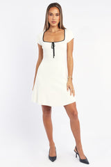 White Knit Dress Fit And Flare Short Sleeve