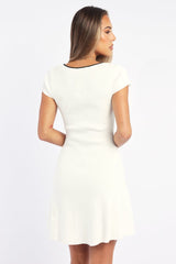White Knit Dress Fit And Flare Short Sleeve