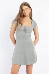 Grey Knit Dress Fit And Flare Short Sleeve
