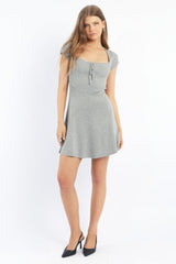 Grey Knit Dress Fit And Flare Short Sleeve
