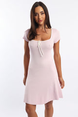 Pink Knit Dress Fit And Flare Short Sleeve
