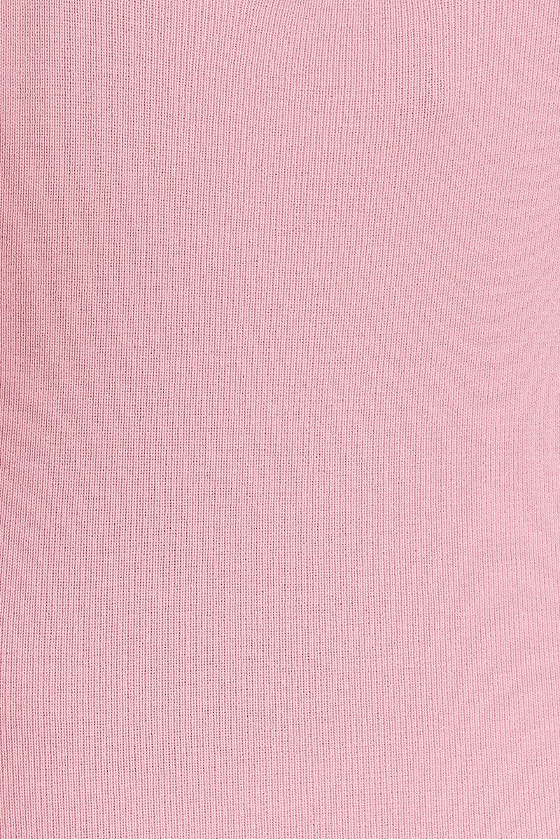 Pink Knit Dress Midi Sleeveless Contrast Binding