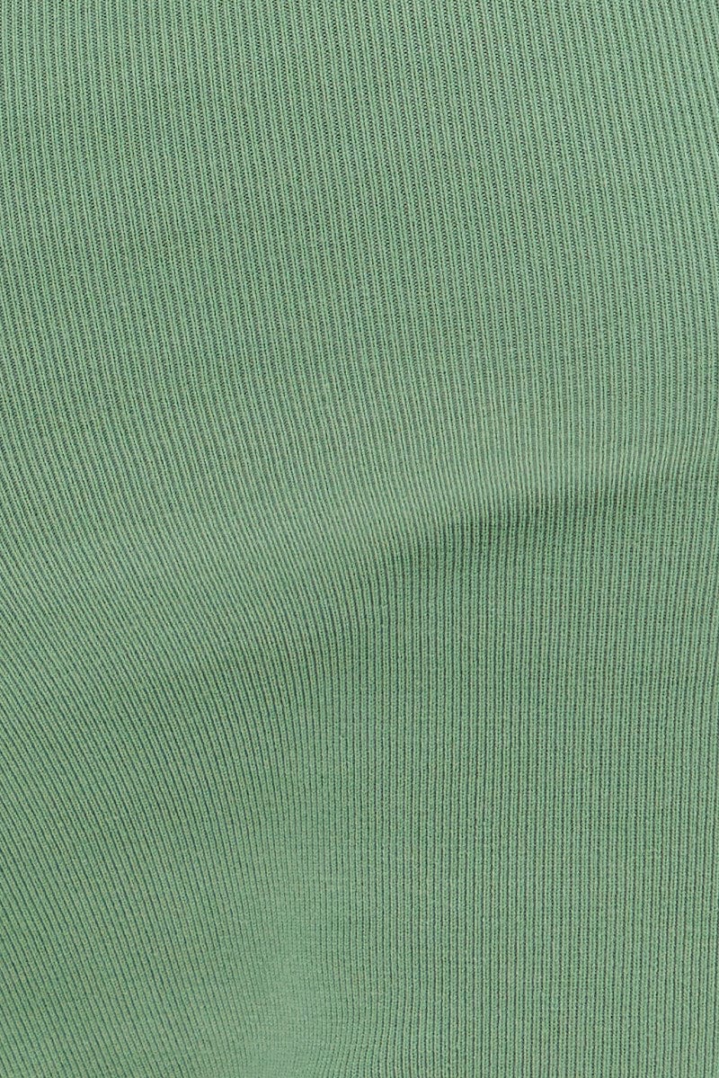 Green Knit Dress Sleeveless Midi Contrast Bind