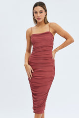 Purple Bodycon Dress Rushed Midi Mesh