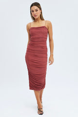 Purple Bodycon Dress Rushed Midi Mesh