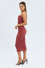 Purple Bodycon Dress Rushed Midi Mesh
