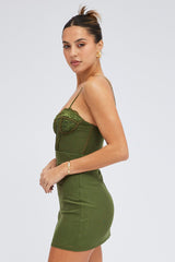 Green Mini Dress Corset Detail Mesh