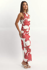 White Floral Bodycon Dress Halter Neck