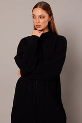 Black Knit Dress High Neck Oversized Chenille