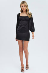 Black Mini Dress Corset Detail Long Sleeve