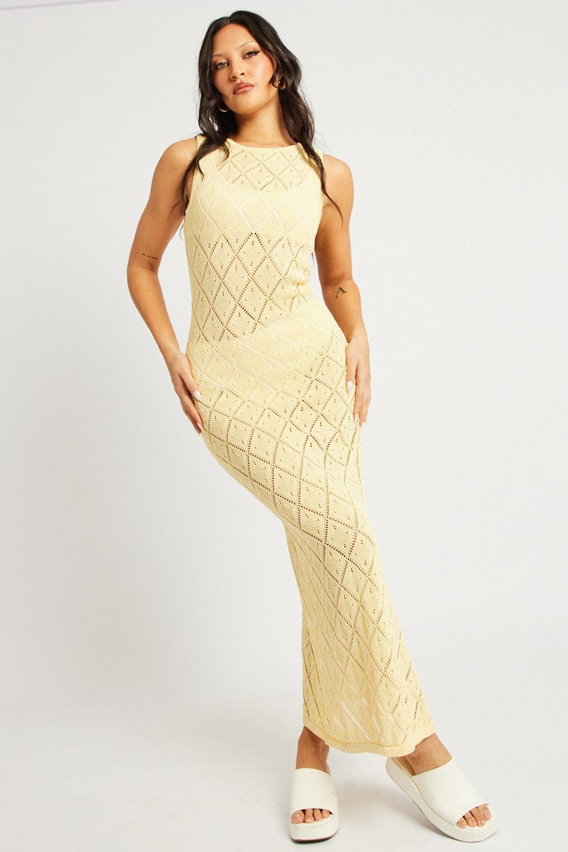 Yellow Knit Dress Sleeveless Maxi