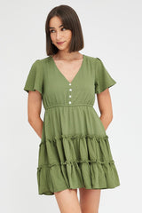 Green Fit And Flare Dress Short Sleeve Mini