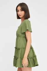 Green Fit And Flare Dress Short Sleeve Mini