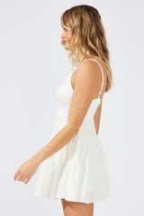 White Fit And Flare Dress Mini Textured Fabric