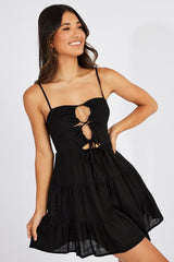 Black Fit And Flare Dress Strappy Mini