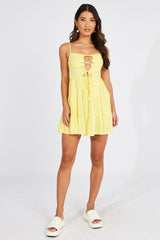 Yellow Fit And Flare Dress Strappy Mini