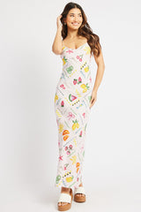 Multi Abstract Maxi Dress Bias Cut