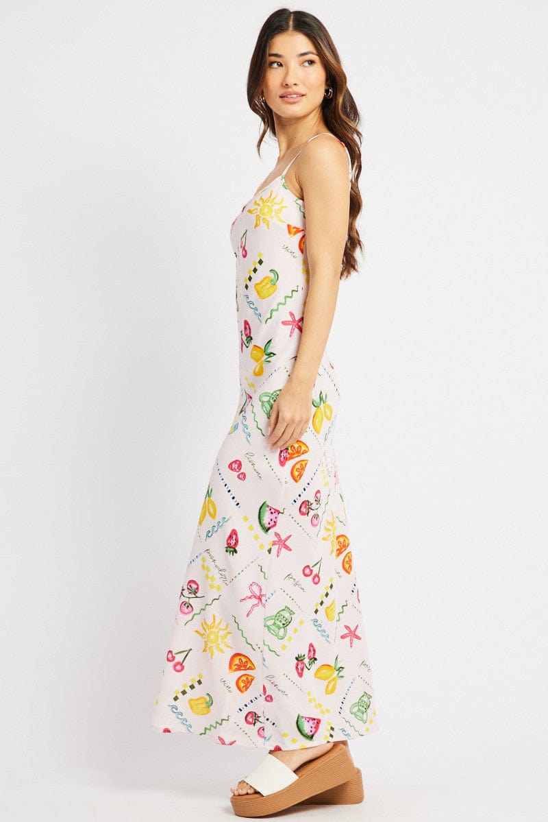 Multi Abstract Maxi Dress Bias Cut