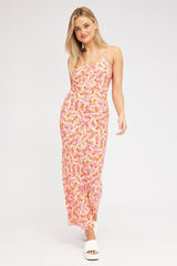 Red Floral Maxi Dress Bias Cut