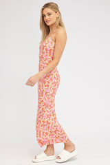 Red Floral Maxi Dress Bias Cut