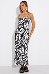 Black Abstract Maxi Dress Bias Cut