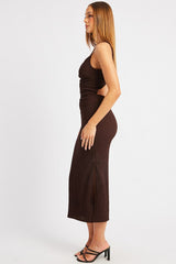 Brown Bodycon Dress Singlet Textured Midi