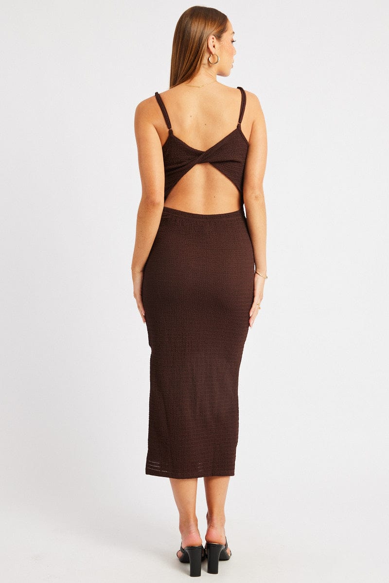 Brown Bodycon Dress Singlet Textured Midi