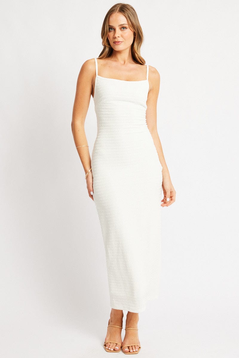 White Bodycon Dress Singlet Textured Midi