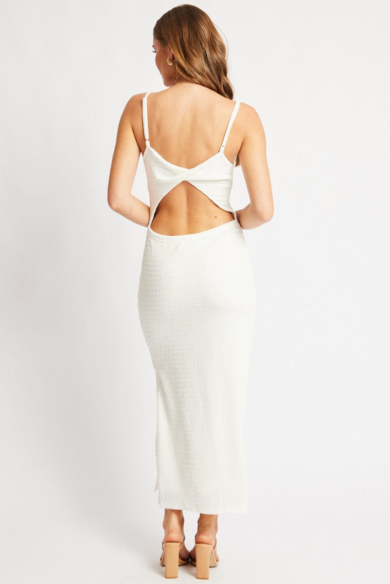 White Bodycon Dress Singlet Textured Midi