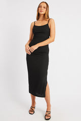 Black Bodycon Dress Singlet Textured Midi