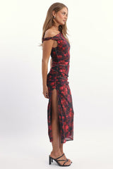 Red Floral Bodycon Dress Mesh