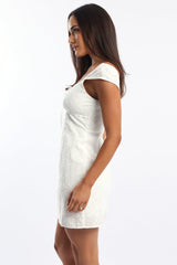 White Mini Dress Ribbon Detail Eyelet Fabric
