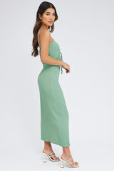 Green Midi Dress Cut Out Textured Fabric