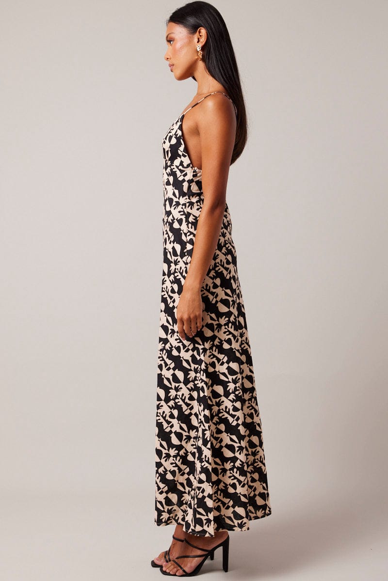 Black Abstract Maxi Dress Strappy