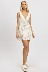 Brown Abstract A Line Mini Dress Sleeveless