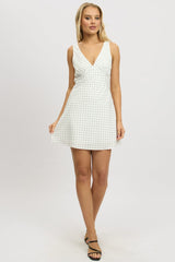 White Polka Dot A Line Mini Dress Sleeveless