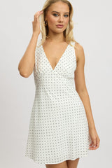 White Polka Dot A Line Mini Dress Sleeveless