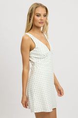 White Polka Dot A Line Mini Dress Sleeveless