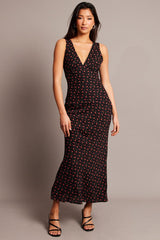 Black Ditsy Maxi Dress V-Neck Sleeveless