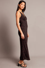 Black Ditsy Maxi Dress V-Neck Sleeveless