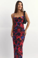 Multi Floral Bodycon Dress Mesh Maxi