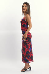 Multi Floral Bodycon Dress Mesh Maxi