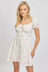Pink Ditsy Fit And Flare Dress Mini